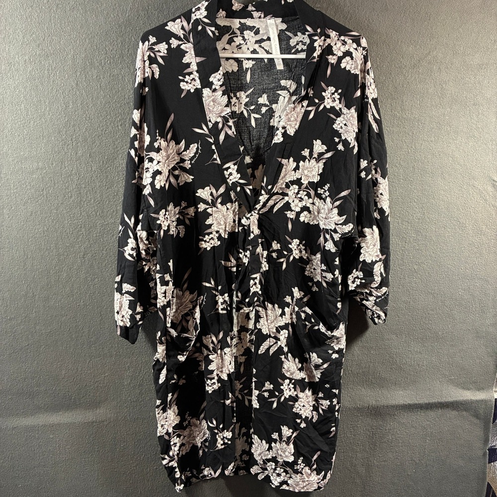 Spiritual Gangster women kimono OS Floral Robe Black tie wrap boho festival